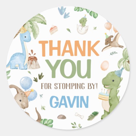 ジュラ紀かわいい恐竜の誕生日パーティー ラウンドシール (正面)