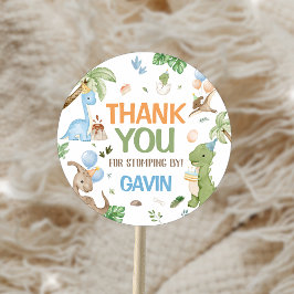 ジュラ紀かわいい恐竜の誕生日パーティー ラウンドシール