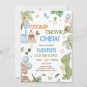 ジュラ紀かわいい恐竜の誕生日パーティー 招待状 (正面)