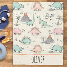 ジュラ紀の大地のキュートなスケッチー恐竜 フリースブランケット