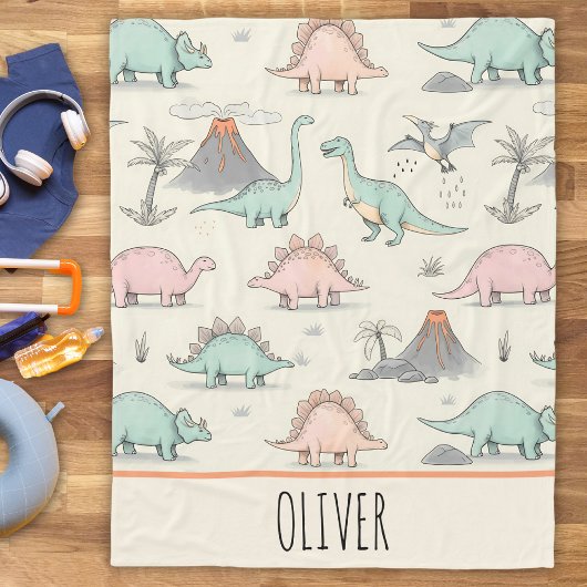 ジュラ紀の大地のキュートなスケッチー恐竜 フリースブランケット