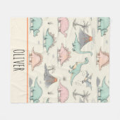 ジュラ紀の大地のキュートなスケッチー恐竜 フリースブランケット (正面(横))