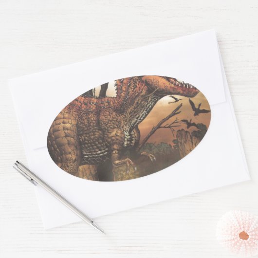 ジュラ紀の旅:自然の生息地の恐竜 楕円形シール (封筒)