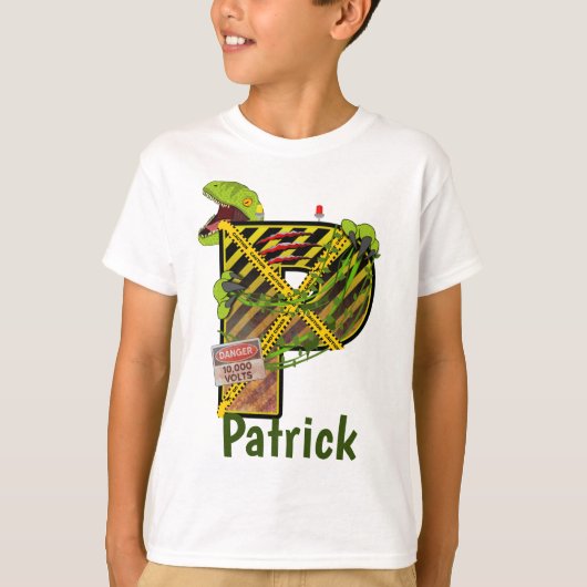 ジュラ紀アルファベット |イニシャルレター名前をカスタムする | P Tシャツ (正面)