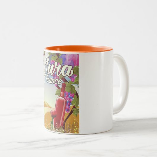 ジュラ・フランスのブドウ園の旅行ポスター ツートーンマグカップ (正面右)