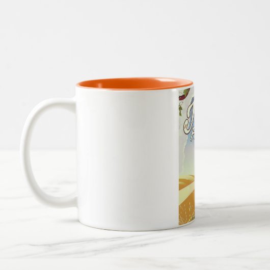 ジュラ・フランスのブドウ園の旅行ポスター ツートーンマグカップ (左)