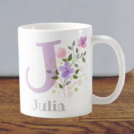 ジュリアのイニシャルとフラワーの名前デザイン コーヒーマグカップ