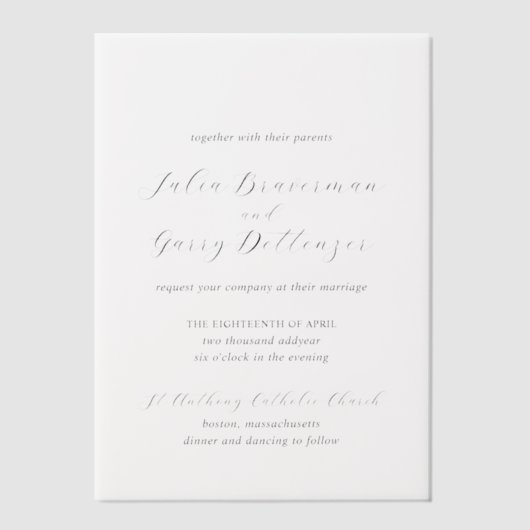 ジュリアエレガ伝統的ントウェディング ベラム紙招待状 (正面)