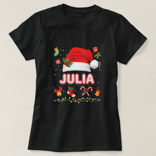 ジュリアサンタクロースハットファミリーメリークリスマスクリスマス Tシャツ (デザイン正面)