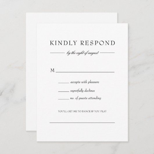 ジュリアシンプル白黒の結婚歌のリクエスト 出欠カード (正面/裏面)