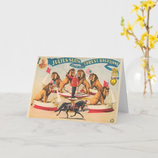 ジュリアス・シーズのサーカスのポスターと彼のライオン カード (黄色い花)