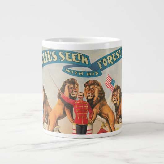 ジュリアス・シーズのサーカスのポスターと彼のライオン ジャンボコーヒーマグカップ (正面)
