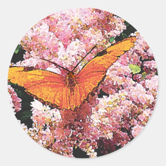 ジュリアバタフライonピンクの花 ラウンドシール (正面)