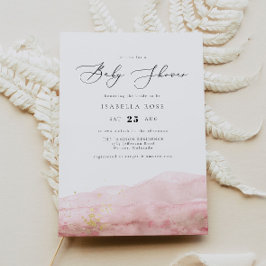 ジュリアン |赤面ピンク水彩金ゴールドベビーシャワー 招待状