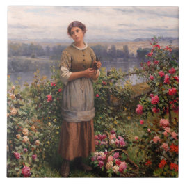ジュリア・ギャザリング・バラ（美しい少女と花） タイル