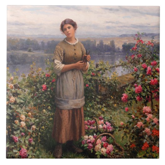 ジュリア・ギャザリング・バラ（美しい少女と花） タイル (正面)