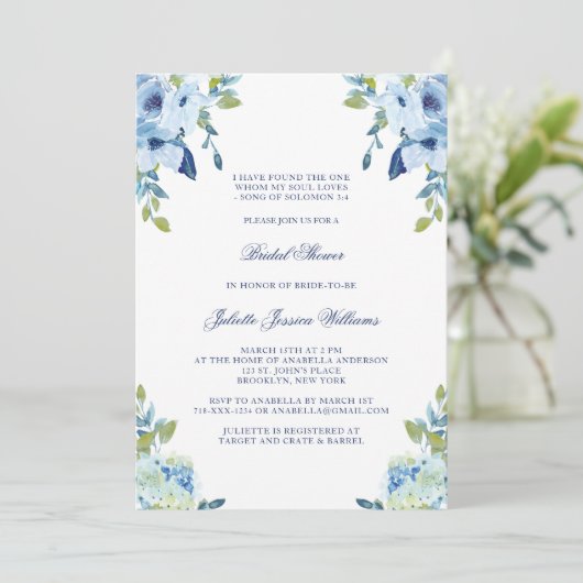 ジュリエッエレガントトフローラダスティブルーブライダルシャワー 招待状 (スタンド正面)