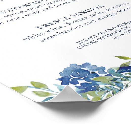 ジュリエットほこりっぽいブルーのシグネチャー結婚ドリンクの看板 ポスター (角)