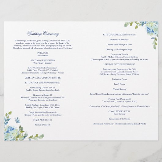 ジュリエット結婚カトリックの一括授与式プログラム (裏面)