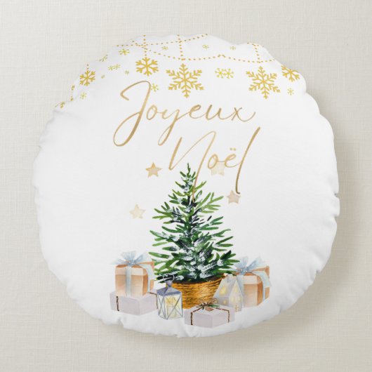 ジュワイユ・ノエル クリスマスツリー ゴールドスノーフレーク ラウンドクッション (正面)