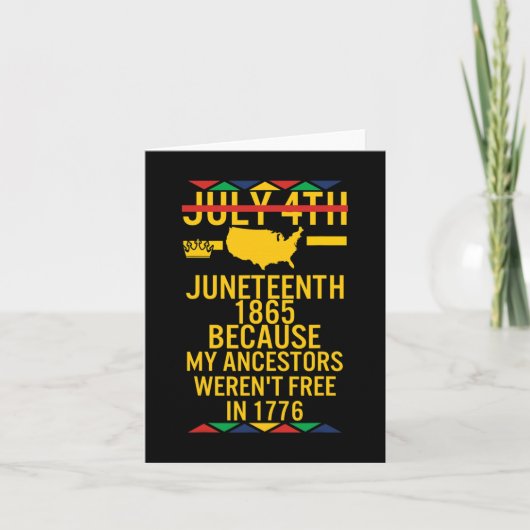 ジュンティースの日 先祖が自由を得た 1776年 7月4日 黒人 カード (正面)