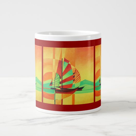 ジュン中国のクスがキュービズムのジオアートで上陸 ジャンボコーヒーマグカップ (正面)