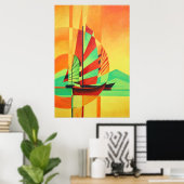 ジュン中国のクスがキュービズムのジオアートで上陸 ポスター (ホームオフィス)