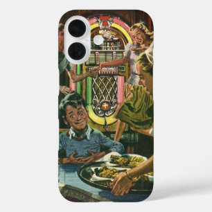 ジュークボックスのあるダイナーでのヴィンテージファミリーディナー iPhone 16ケース
