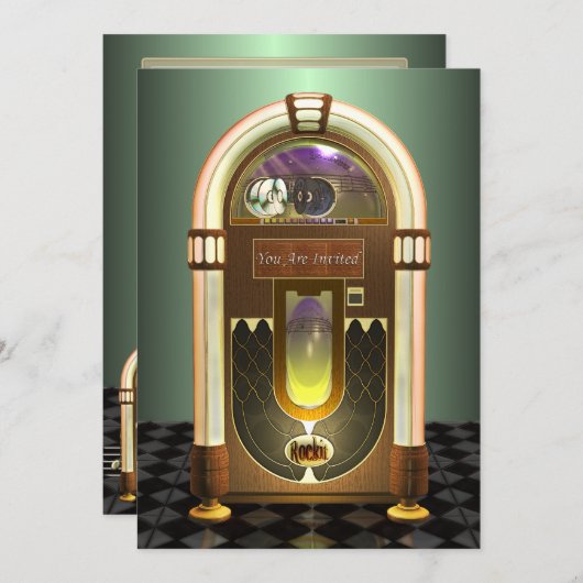 ジュークボックスのパーティの招待状 招待状 (正面/裏面)