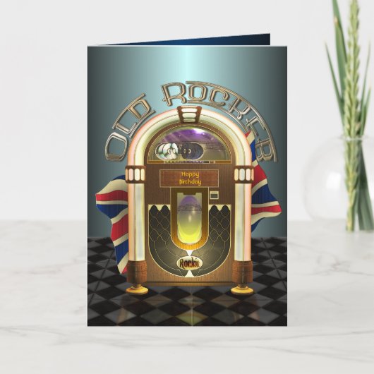 ジュークボックスの古いロッカーのイギリスのカスタマイズ可能な挨拶状 カード (正面)