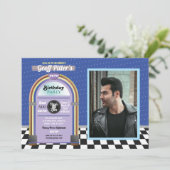 ジュークボックスの誕生日のダイナーの50年代青い音楽写真 招待状 (スタンド正面)