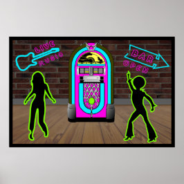 ジュークボックスを持つバーでライブ音楽 ポスター