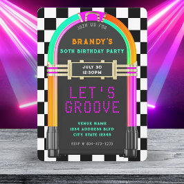 ジュークボックスレトロチェッカーボード50th誕生日パーティー 招待状