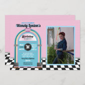 ジュークボックス誕生日ダイナーフィフティーズレトロミュージックフォト 招待状 (正面/裏面)