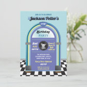 ジュークボックス誕生日ミュージックブルーディーナーフィフティーズレトロ 招待状 (スタンド正面)