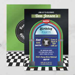 ジュークボックス誕生日ミュージック40th Diner Fiftiesレトロ 招待状