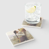 ジューグから飲む喉の渇いた少女（農村風景） ストーンコースター (横)