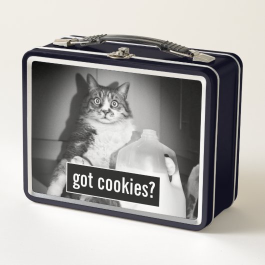 ジューグの牛乳を飲む猫 メタルランチボックス (正面)