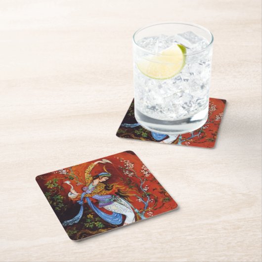 ジューグ絵画からワインを注ぐペルシャの少女 スクエアペーパーコースター (インサイチュ)