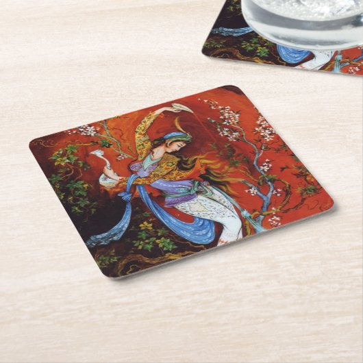ジューグ絵画からワインを注ぐペルシャの少女 スクエアペーパーコースター (アングル)