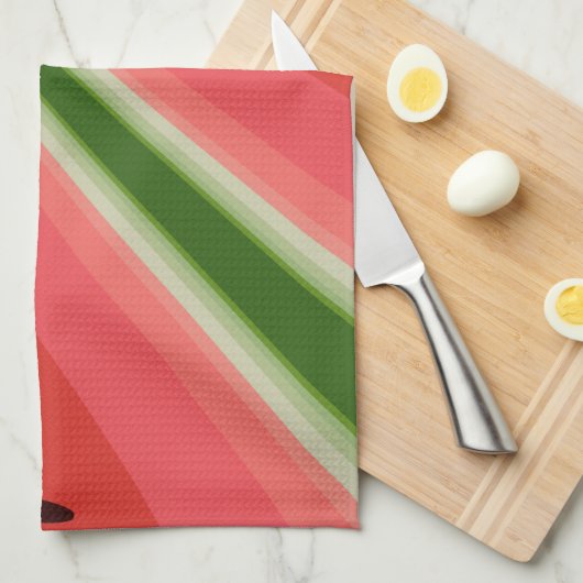 ジューシーでおいしい熟したスイカと種子デザイン キッチンタオル (四つ折り)