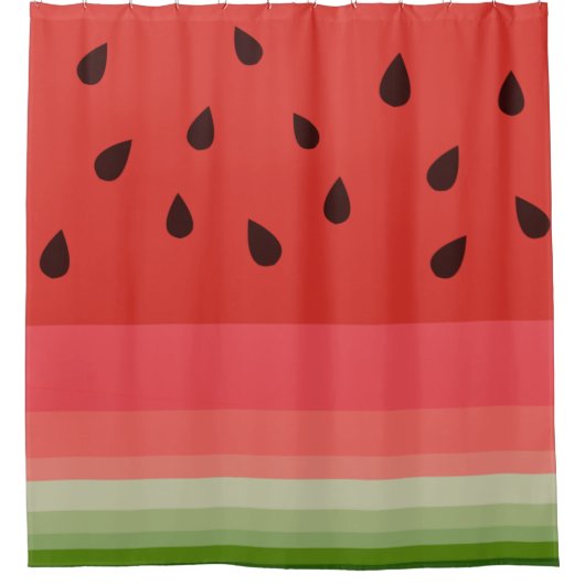 ジューシーでおいしい熟したスイカと種子デザイン シャワーカーテン (正面)