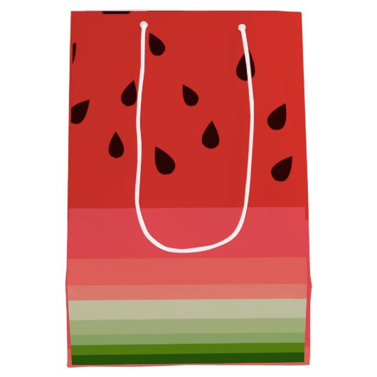 ジューシーでおいしい熟したスイカと種子デザイン ミディアムペーパーバッグ (裏面)