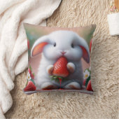 ジューシーなイチゴを持つ白いバニー クッション (ブランケット)