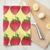 ジューシーなイチゴ果実水カラーマクロアート キッチンタオル (四つ折り)