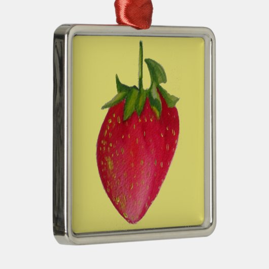 ジューシーなイチゴ果実水カラーマクロアート メタルオーナメント (右)