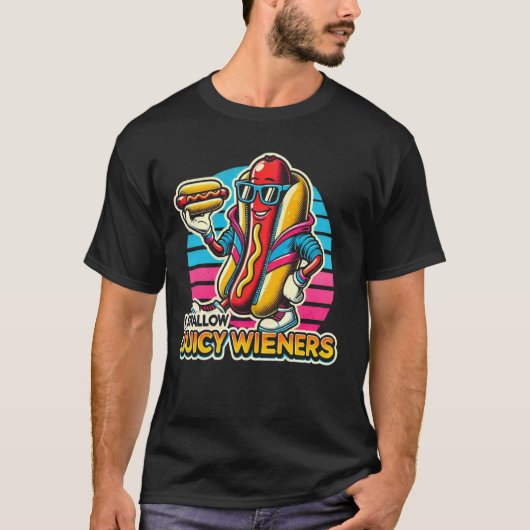 ジューシーなウィーナーの挑発的なジョークをいけな飲み込む Tシャツ (正面)