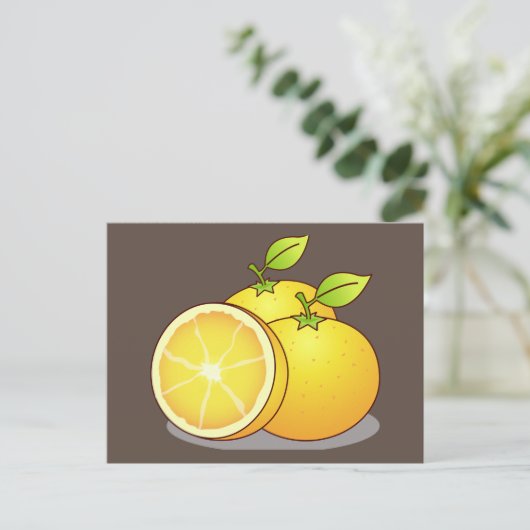 ジューシーなオレンジのフルーツアート ポストカード (スタンド正面)