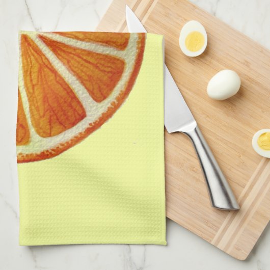ジューシーなオレンジ色のフルーツポップ・アートのアート キッチンタオル (四つ折り)