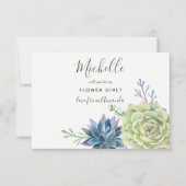 ジューシーなサボテンの植物 あなたは私のフラワーガールになります 招待状 (正面)